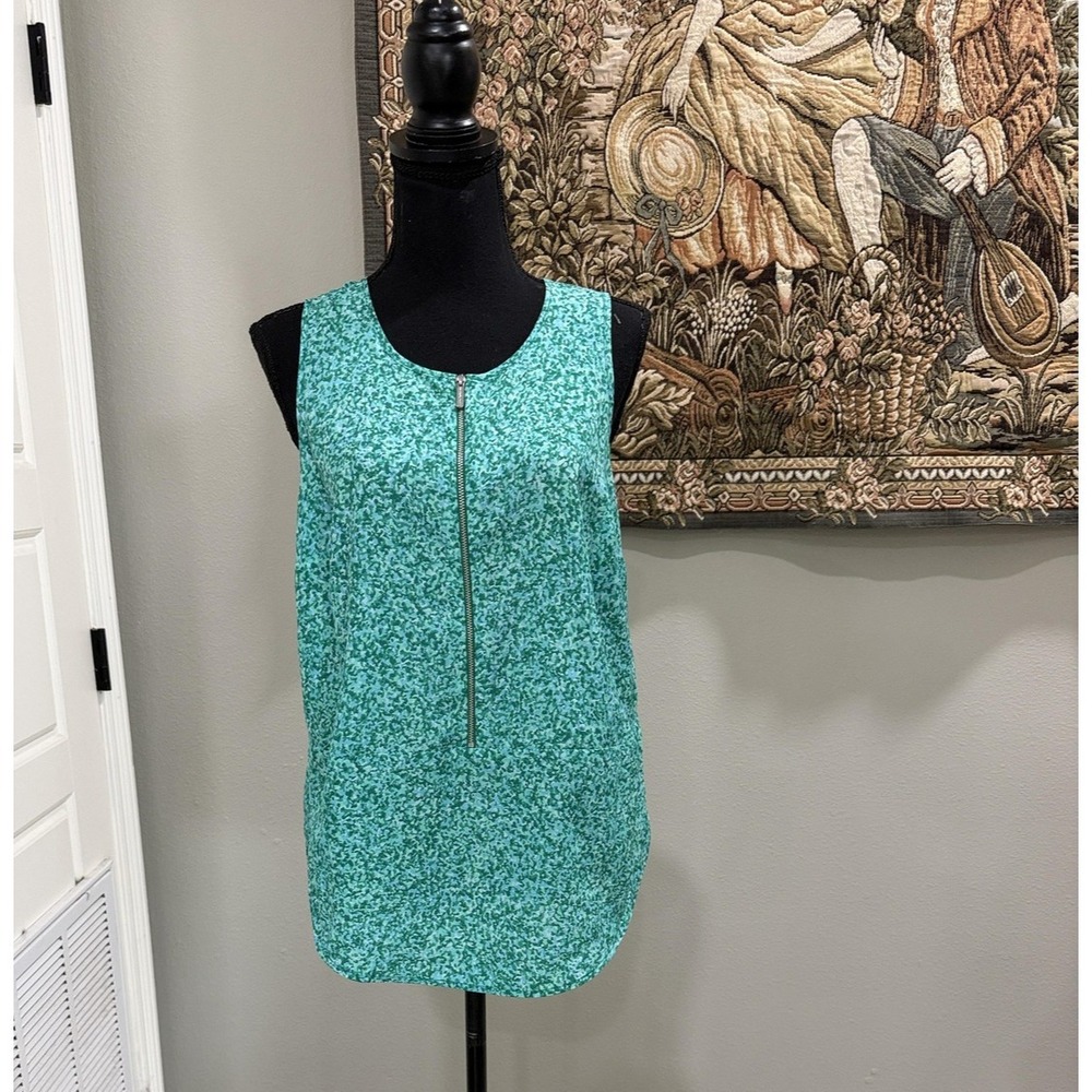 MICHAEL Michael Kors Tank Top Womens Medium Green Geometric Zip Front Tunic